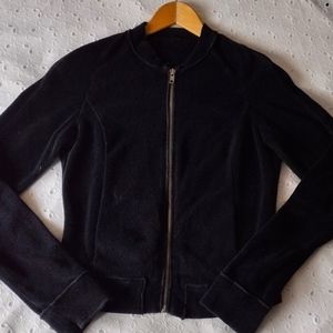 Vince Fleece Sweater Zip Up Cotton Blend Black XS/S